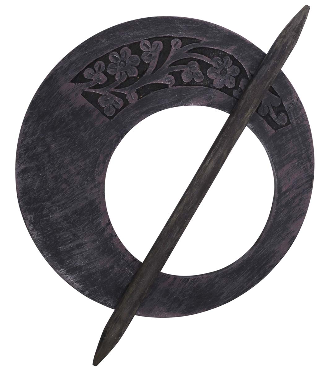 Bulk Wholesale Hand-Carved 9.5” Mango-Wood Round Curtain Tieback in Traditional-Look Motifs in Shades of Purple & Black Color in Distressed-Look - Antique-Look Curtain Stoppers from India