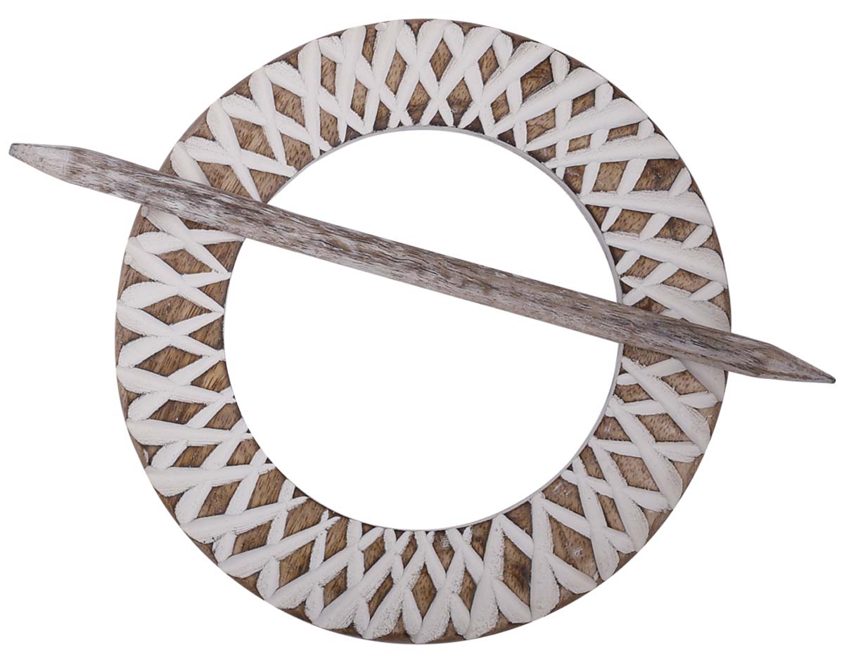 Bulk Wholesale Hand-Carved 9.5” Mango-Wood Curtain Tieback with Shades of White in Carved Wood - Antique-Look Curtain Stoppers from India