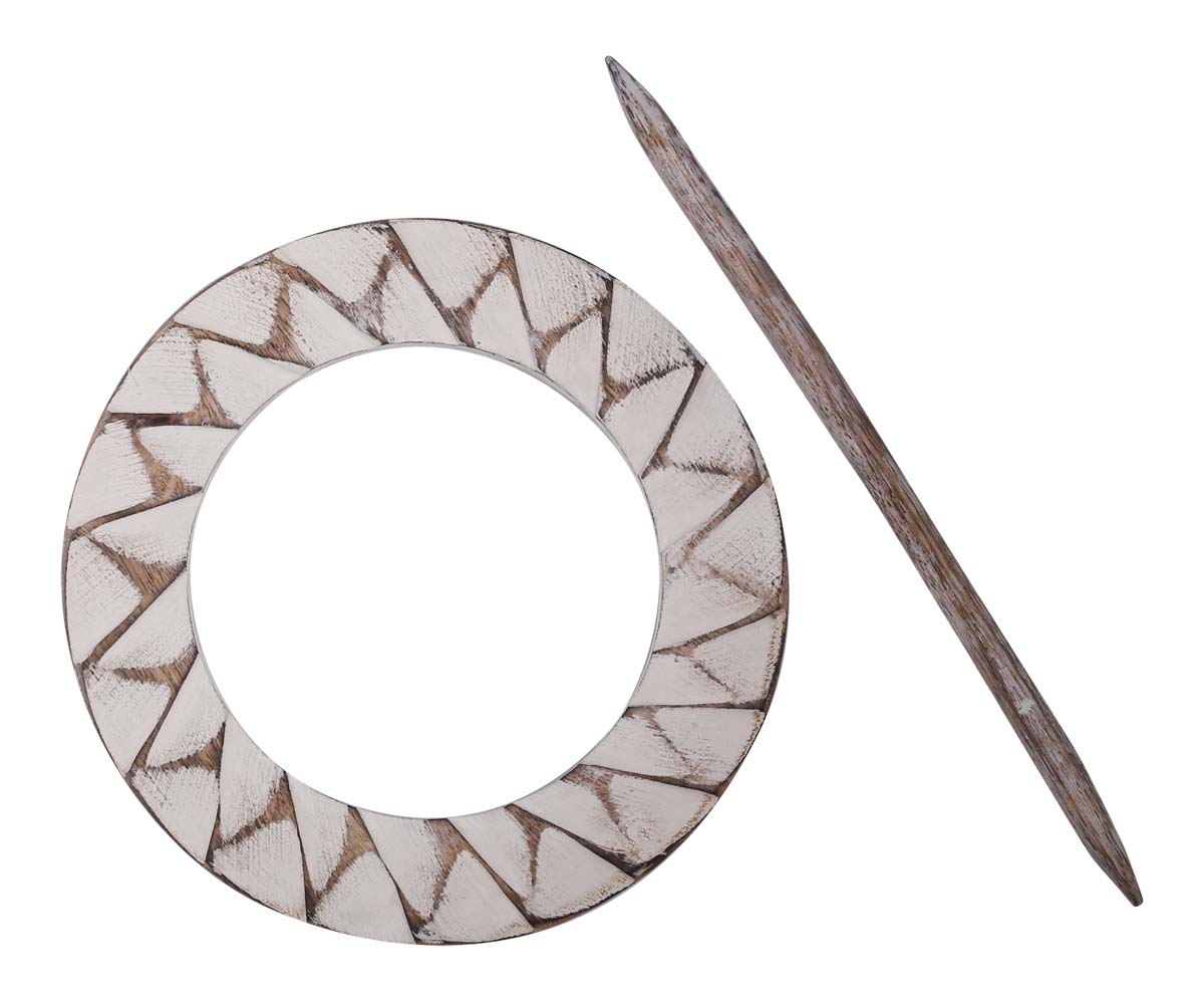 Bulk Wholesale Handmade 9.5” Mango-Wood Curtain Tieback with Distressed Pattern in White - Antique-Look Curtain Stoppers from India