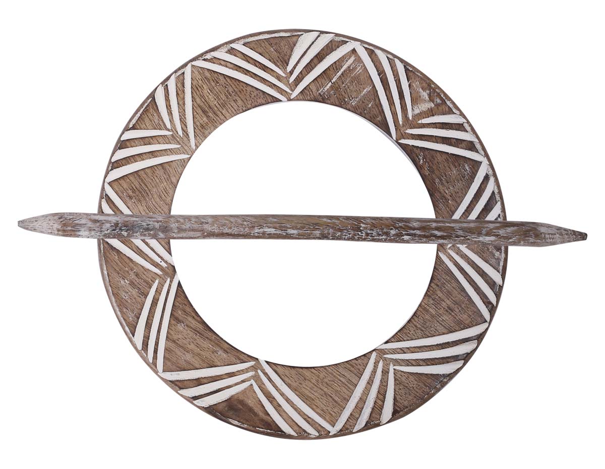 Bulk Wholesale Hand-Carved 9.5” Mango-Wood Curtain Tieback with Shades of White in Carved Wood - Antique-Look Curtain Stoppers from India