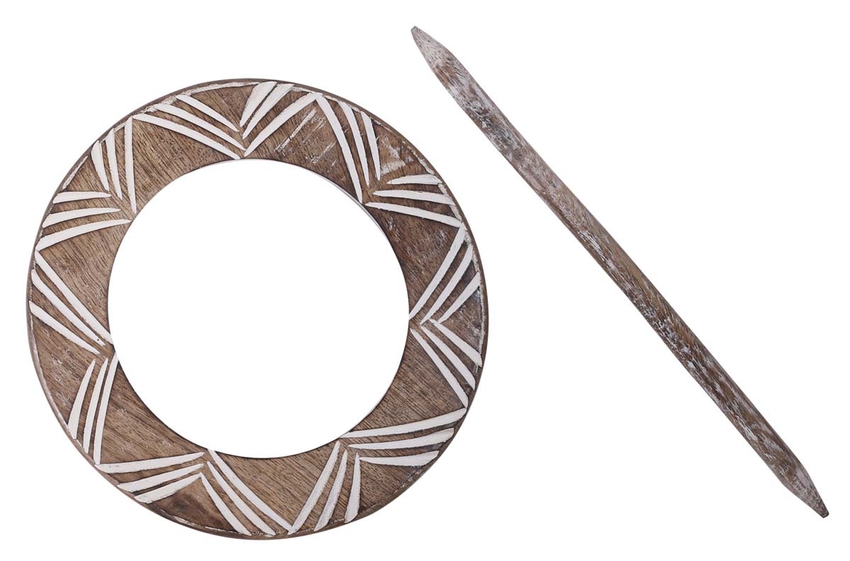 Bulk Wholesale Hand-Carved 9.5” Mango-Wood Curtain Tieback with Shades of White in Carved Wood - Antique-Look Curtain Stoppers from India