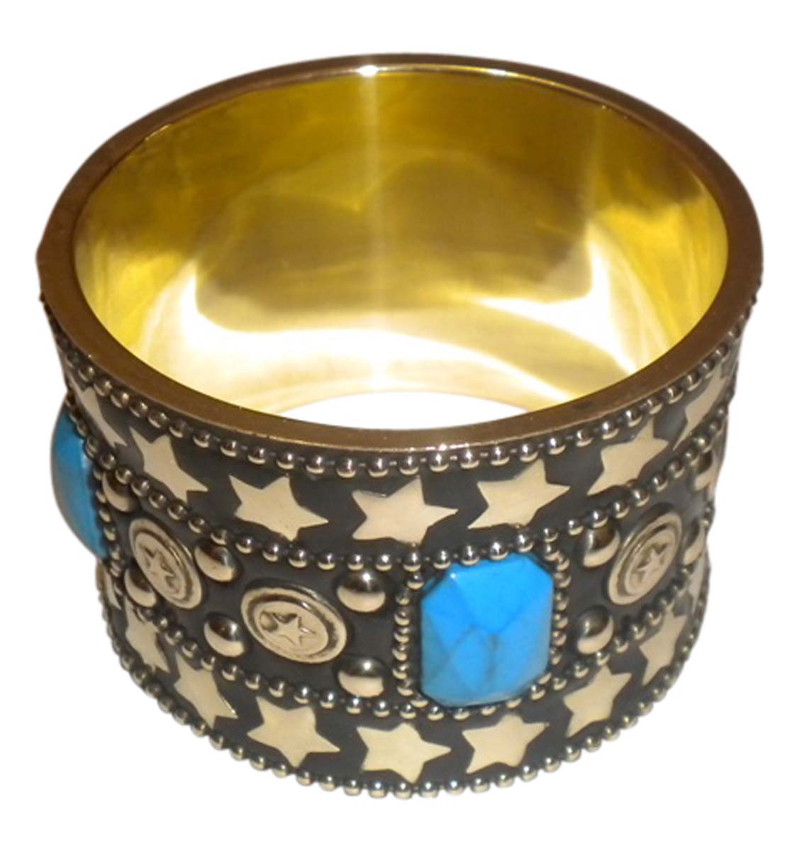 2.6” Metal Cuff Bangle / Bracelet with Blue Stones & Beads – Trendy Women Accessories / Gifts in Bulk at Wholesale