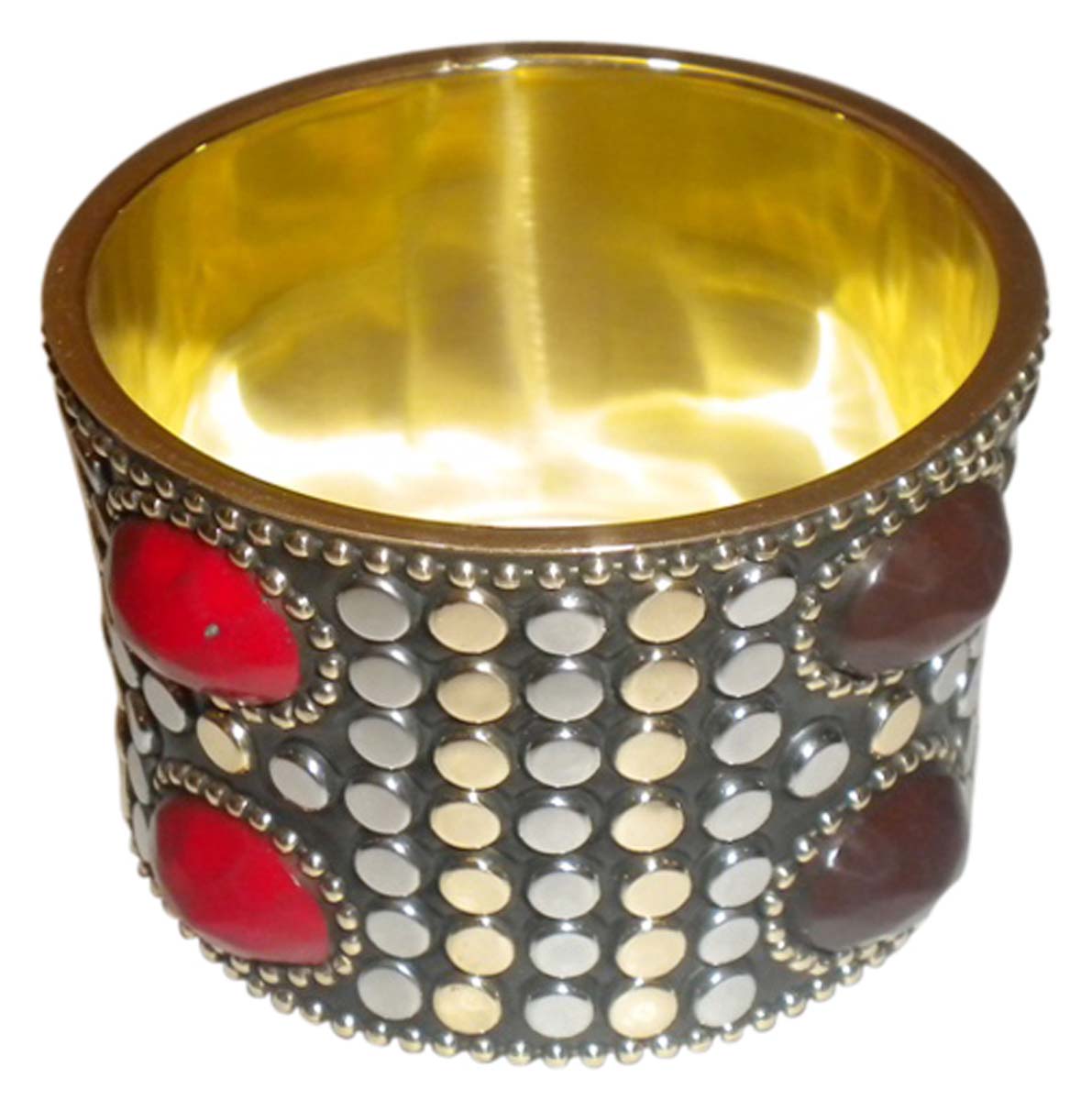 2.6” Metal Cuff Bangle / Bracelet with Red Stones & Beads – Trendy Women Accessories / Gifts in Bulk at Wholesale