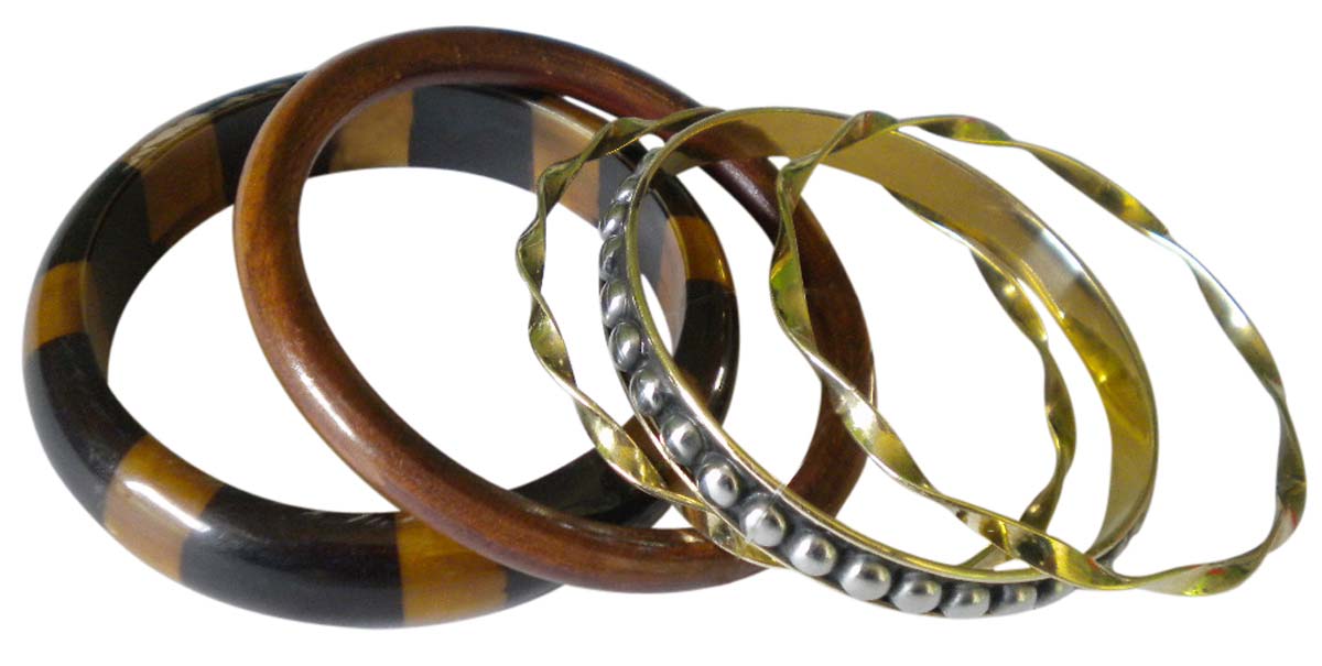 2.6” Black Brown & Golden Bangles – Assorted Set of 5 in Brass & Resin – Women Fashion Accessories in Bulk at Wholesale