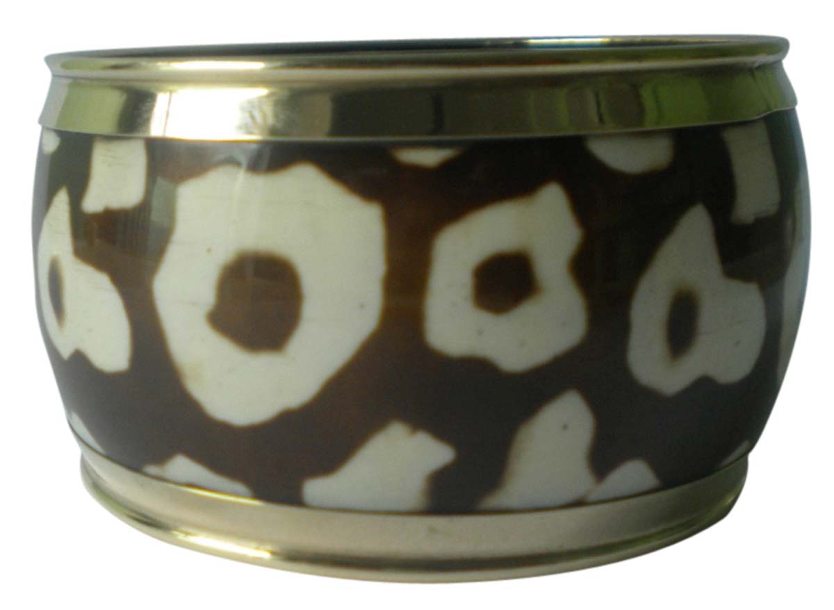 2.6” Big Bangle in Brass & Resin – Brown White Golden with Abstract Pattern – Statement Accessories for Women in Bulk at Wholesale