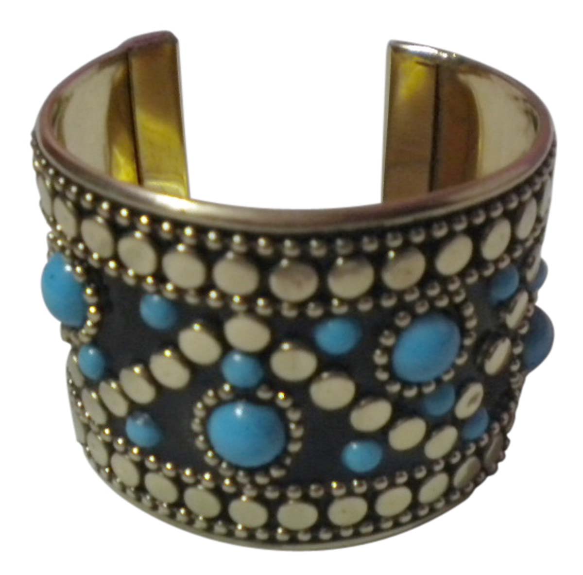 Brass Cuff Bracelet with Studs & Blue Beads – Handmade – Antique-Look Women Accessories in Bulk at Wholesale Price