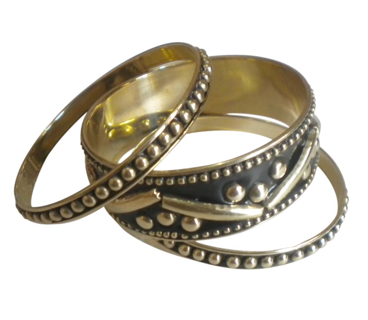 2.6” Black Golden Bangles – Assorted Set of 3 in Brass & Resin – Women Fashion Accessories in Bulk at Wholesale