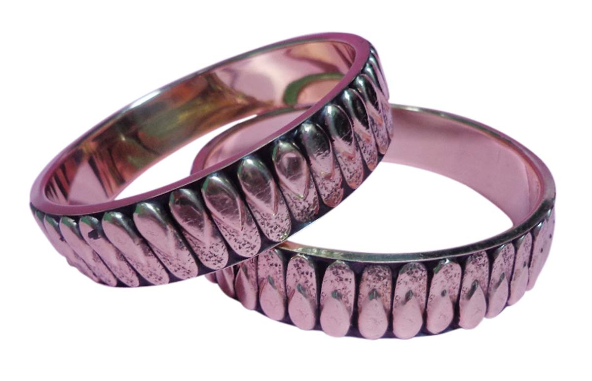 2.6” Brass Pipe Bangles – Silver Tone – Assorted Set of 2 - Trendy Women Accessories in Bulk at Wholesale
