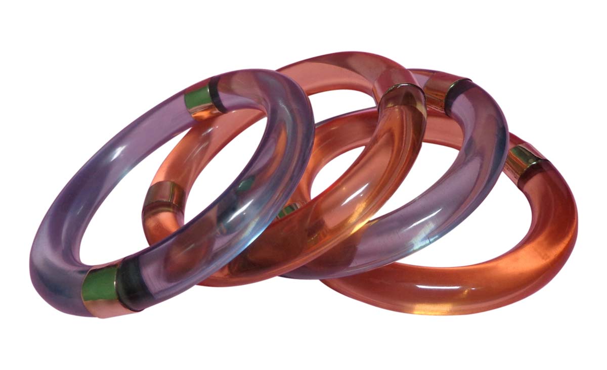 Wholesale 2.6” Transparent Mauve Rust Bangles in Resin – Set of 4 – Bulk Stylish Fashion Accessories for Women/ Teens