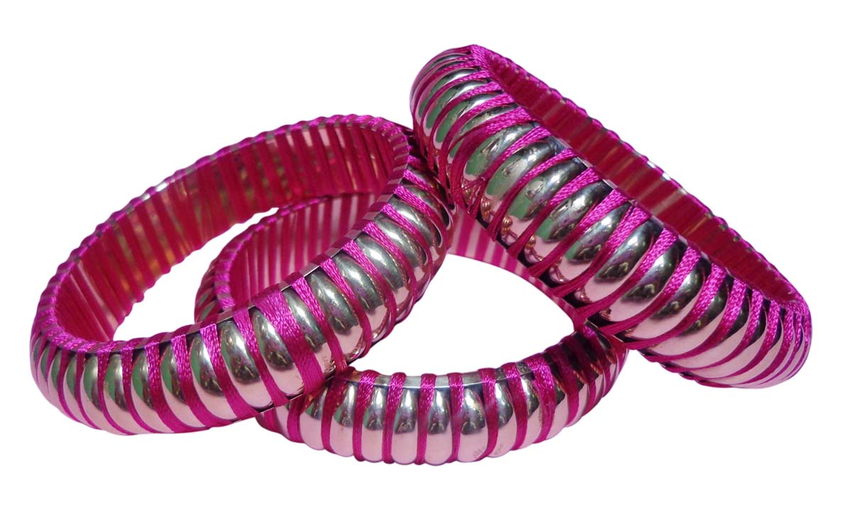 2.6” Pink Bangles in Brass with Silk Thread – Set of 3 – Handmade - Trendy Women Accessories in Bulk at Wholesale