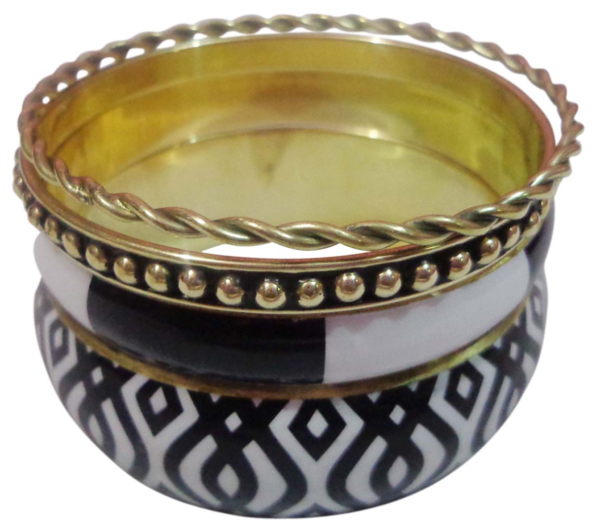 2.6” Monochrome with Golden Bangles in Brass – Set of 4 – Stylish Fashion Accessories for Women in Bulk at Wholesale