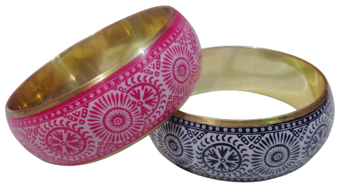 2.6” Pink Black Printed Bangles in Brass – Pair of 2 - Trendy Fashion Accessories for Women in Bulk at Wholesale Price