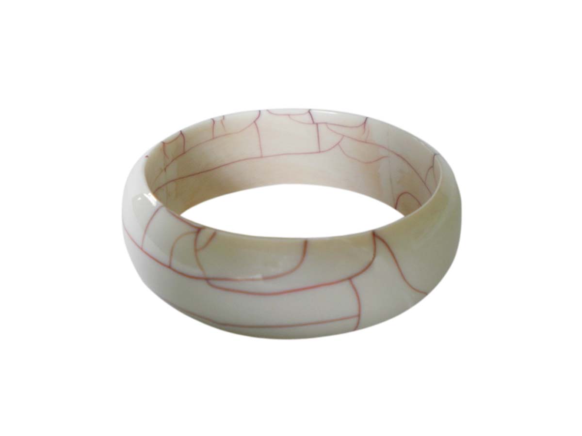 2.6” White Bangle in Resin with Red Scribbled Pattern - Trendy Fashion Accessories for Women in Bulk at Wholesale Price