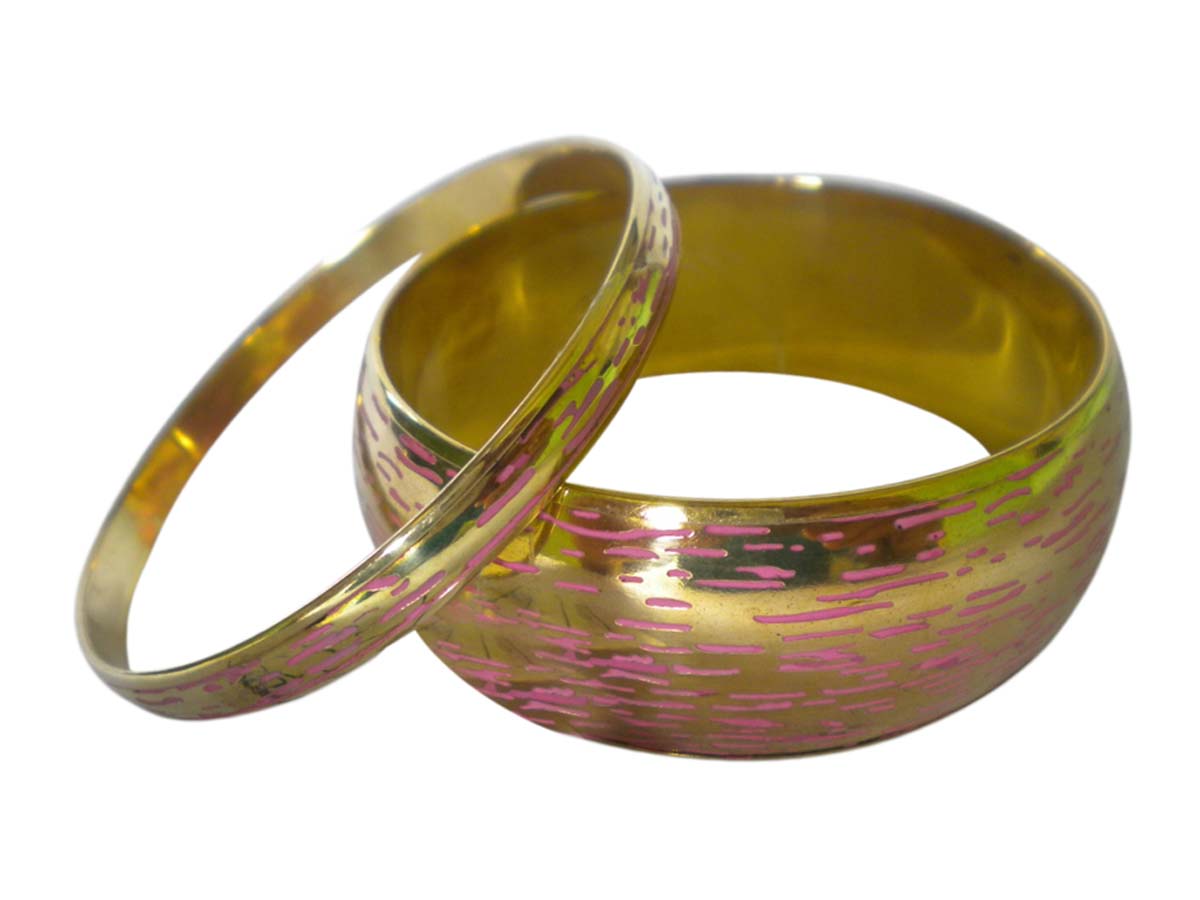 2.6” Golden Bangles in Brass with Pink Etching - Trendy Fashion Accessories for Women in Bulk at Wholesale Price