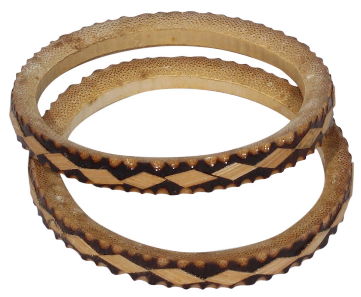Set of 2 Bangles – Handcrafted in Bamboo – Irregular Diamond Shaped Motifs – Eco-Friendly Fashion Accessories – Unique Wooden Jewelry   Buy in Bulk Wholesale