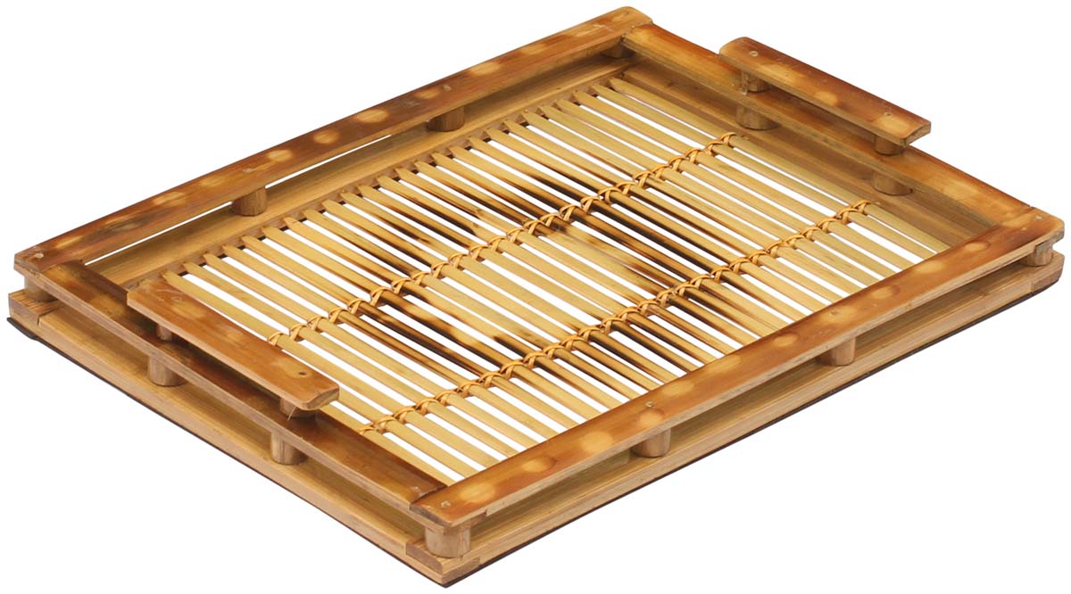 Bulk Wholesale Bamboo Tray with Handles in Dark Brown Color - Decorative 14” Hand-Woven & Eco-Friendly Tray for Side Tables/Bathroom Counter-Tops/Dressing Tables from India - Home/Office Decor
