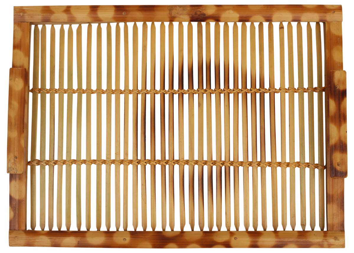 Bulk Wholesale Bamboo Tray with Handles in Dark Brown Color - Decorative 14” Hand-Woven & Eco-Friendly Tray for Side Tables/Bathroom Counter-Tops/Dressing Tables from India - Home/Office Decor