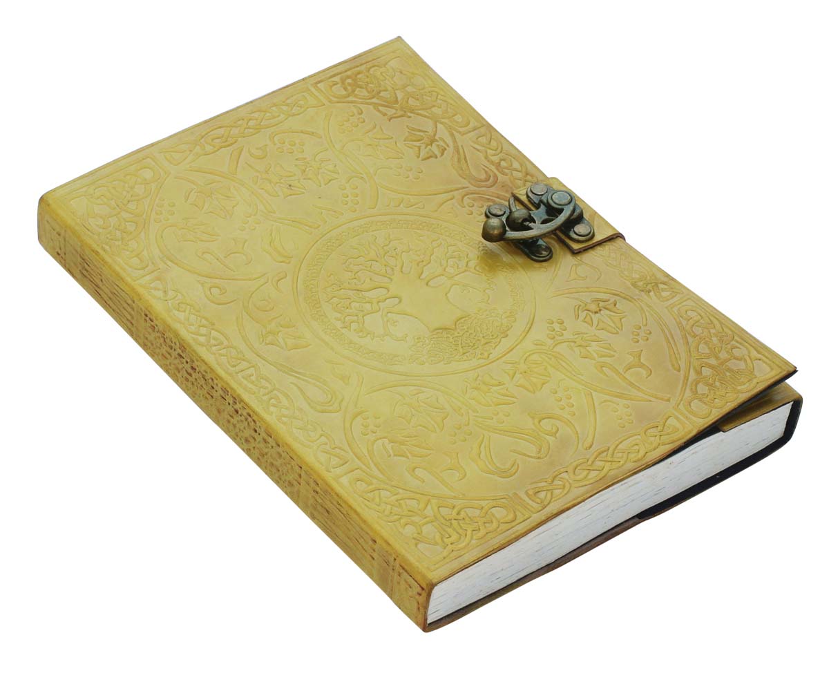Bulk Wholesale Yellow Color Notebook/Scrapbook/Sketchbook in Embossed Leather Cover with an Iron Latch 10 Inch Handmade - Colorful Writing Journals/Travel Diaries