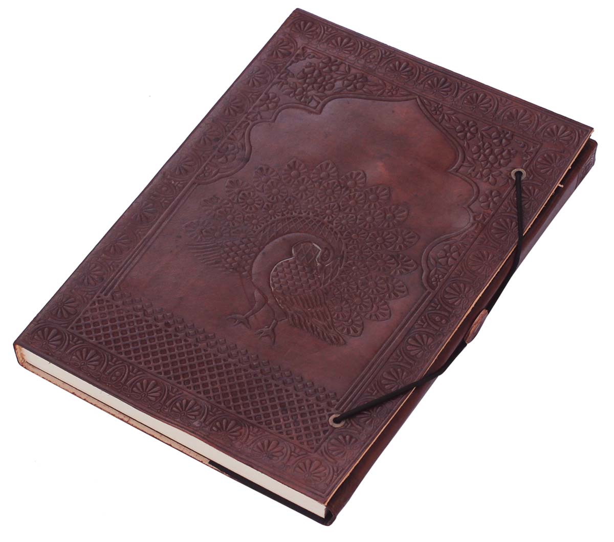Bulk Wholesale Leather Writing Journal/Scrapbook/Sketchbook 7.5x10 Inch Handmade Brown Color with an Embossed Peacock Design on the Leather Cover - Travel Diaries/Unique Stationery Gifts