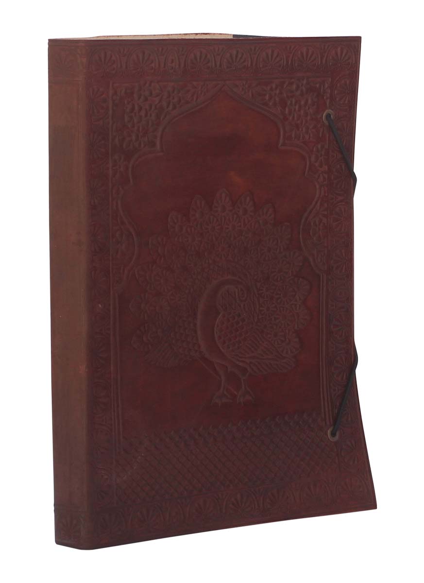 Bulk Wholesale Leather Writing Journal/Scrapbook/Sketchbook 7.5x10 Inch Handmade Brown Color with an Embossed Peacock Design on the Leather Cover - Travel Diaries/Unique Stationery Gifts