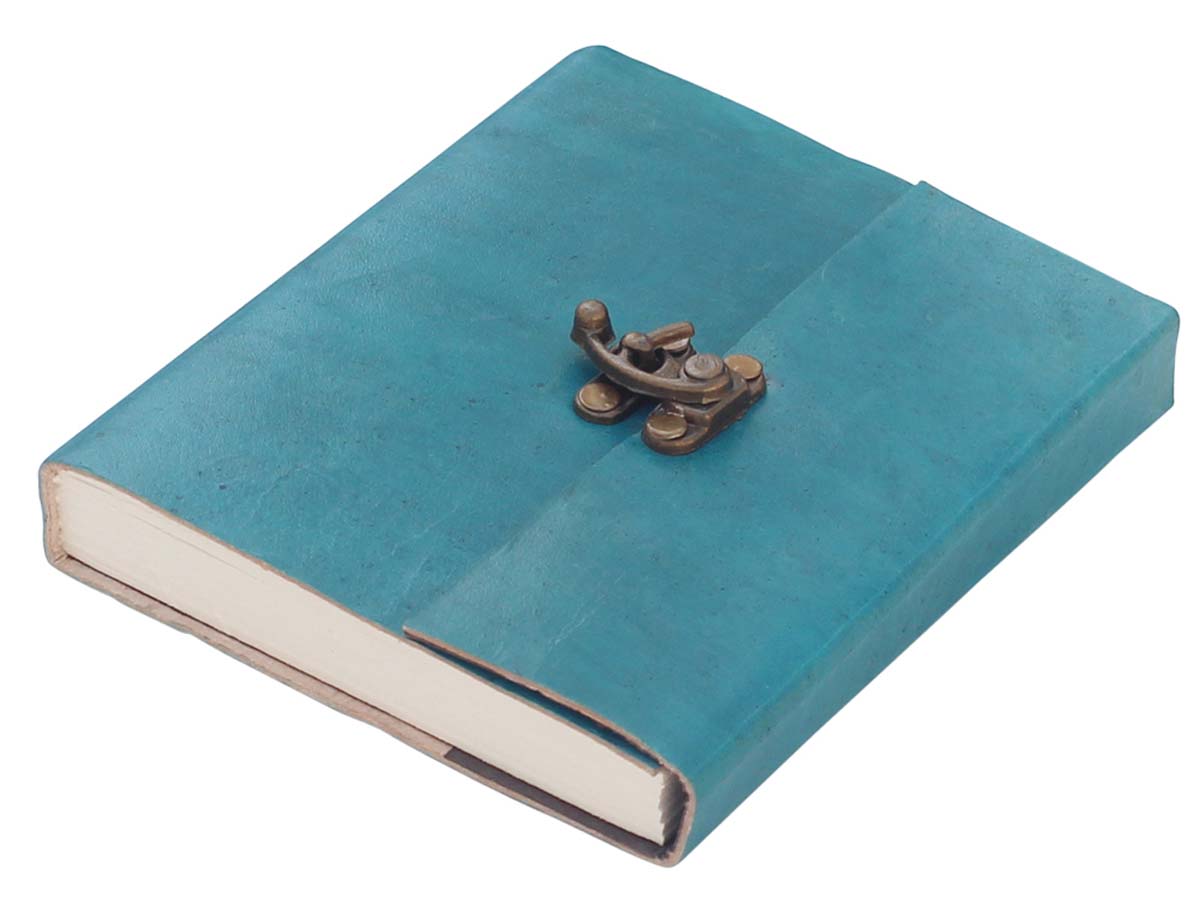 Bulk Wholesale Writing Journal/Travel Diary in Light Blue Color Leather Cover 5x6 Inch Handmade - Secured by an Iron Latch Closure - Colorful Notebooks/Scrapbooks/Sketchbooks