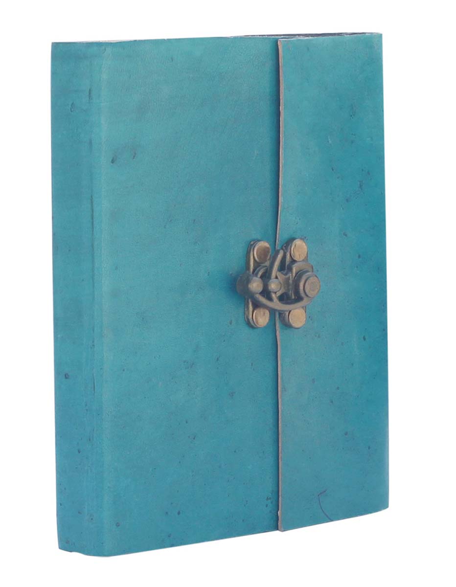 Bulk Wholesale Writing Journal/Travel Diary in Light Blue Color Leather Cover 5x6 Inch Handmade - Secured by an Iron Latch Closure - Colorful Notebooks/Scrapbooks/Sketchbooks