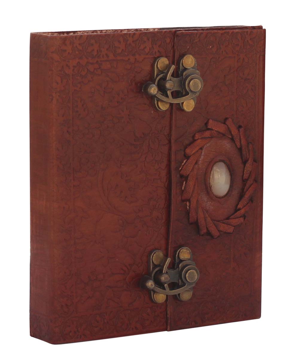 Bulk Wholesale Embossed Leather Cover Journal Decorated Notebook/Scrapbook/Sketchbook 5x6 Inch Handmade Brown Color with a Faux Stone - Vintage-Look Writing Journals/Travel Diaries