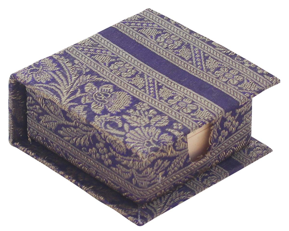 Bulk Wholesale Post it Notes in Handmade & Recycled Papers with Hard Sari Fabric Box in Purple Color - Desk Accessories/Stationery Items
