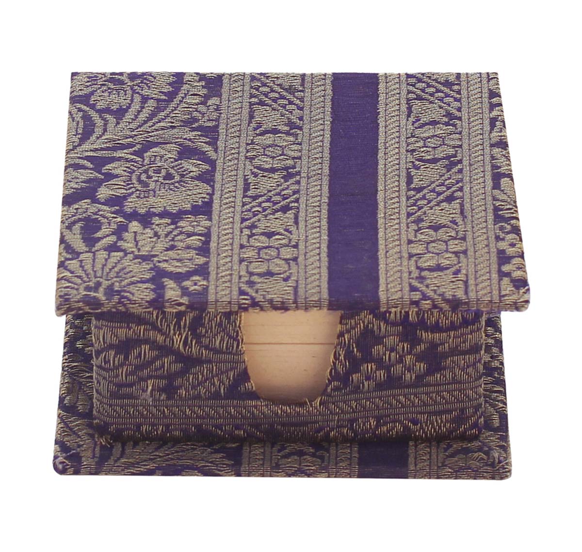 Bulk Wholesale Post it Notes in Handmade & Recycled Papers with Hard Sari Fabric Box in Purple Color - Desk Accessories/Stationery Items
