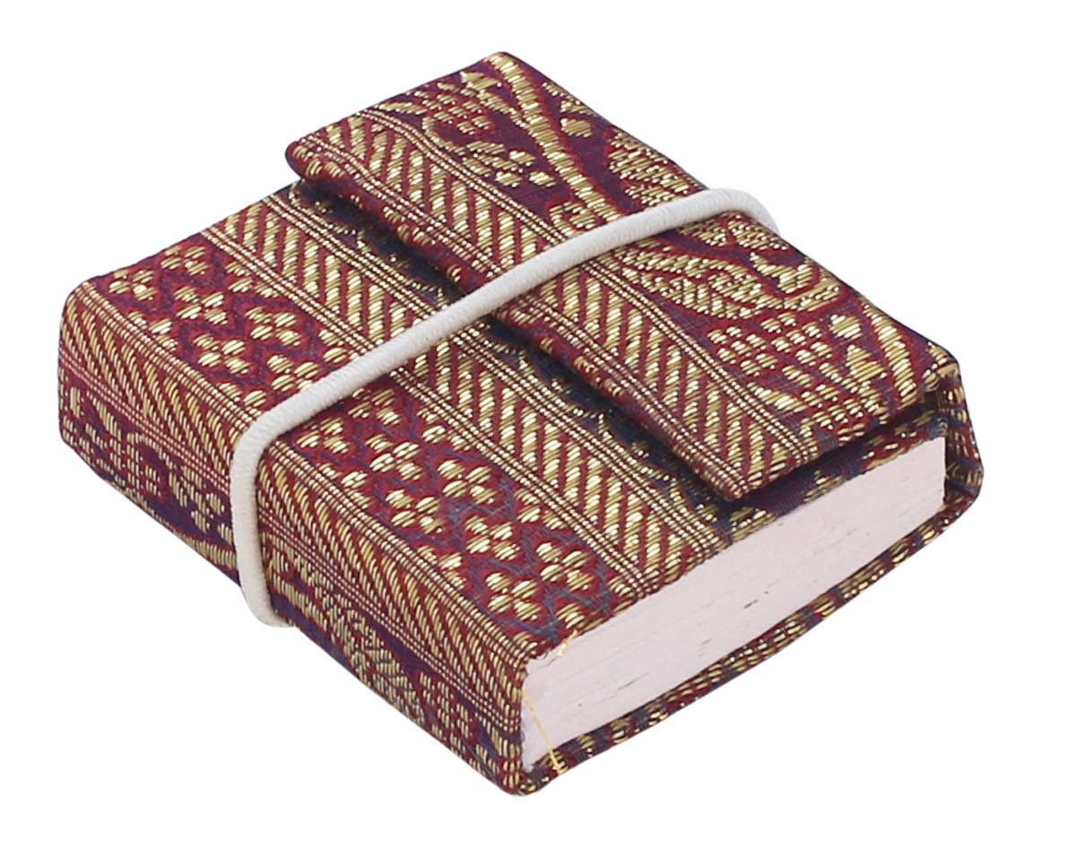 Bulk Wholesale 2.5x2.8 Inch Red & Beige Writing Journal in Hard Sari Cover with Handmade Papers - Upcycled Notebooks/Scrapbooks/Sketchbooks - Unique Stationery Gifts from India
