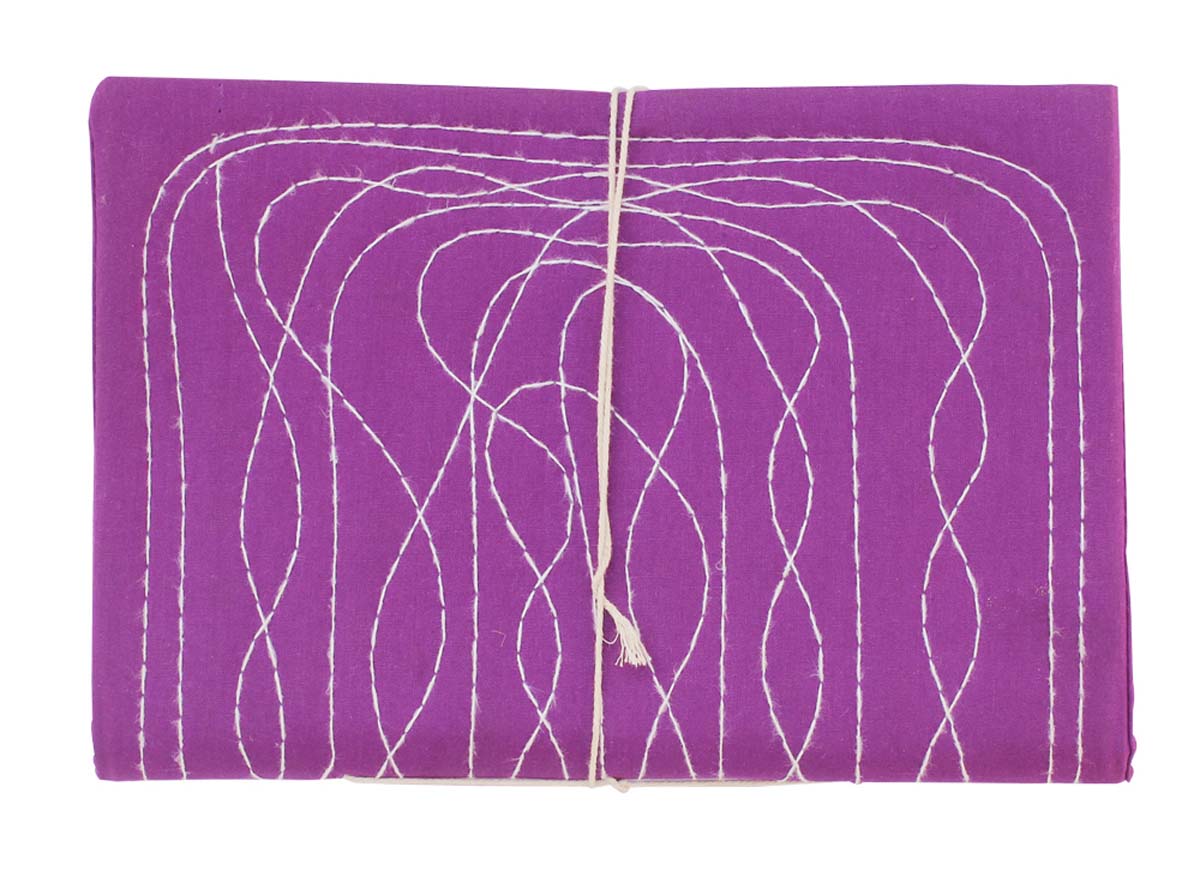 Bulk Wholesale 7x10.5 Inch Purple Color Writing Journal/Scrapbook with a Hard Fabric Cover - Designed in a Random Running Stab Stitch in White Color - Secured with a Thread Closure - Colorful Notebooks/Sketchbooks