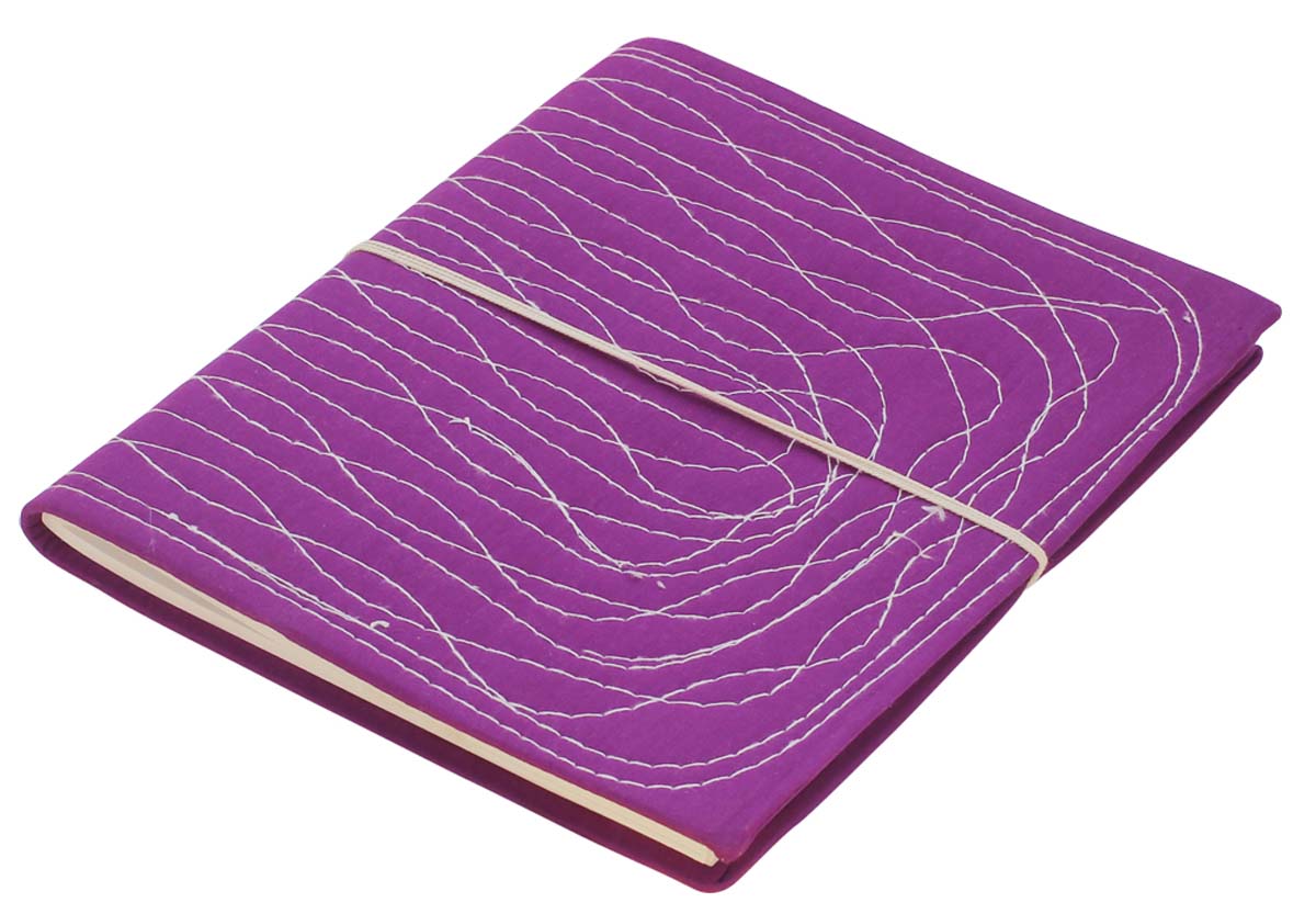 Bulk Wholesale Writing Journal/Scrapbook with a Hard Fabric Cover 12x13.5 Inch Purple Color - Designed in a Random Running Stab Stitch in White Color - Secured with a Thread Closure - Colorful Notebooks/Sketchbooks