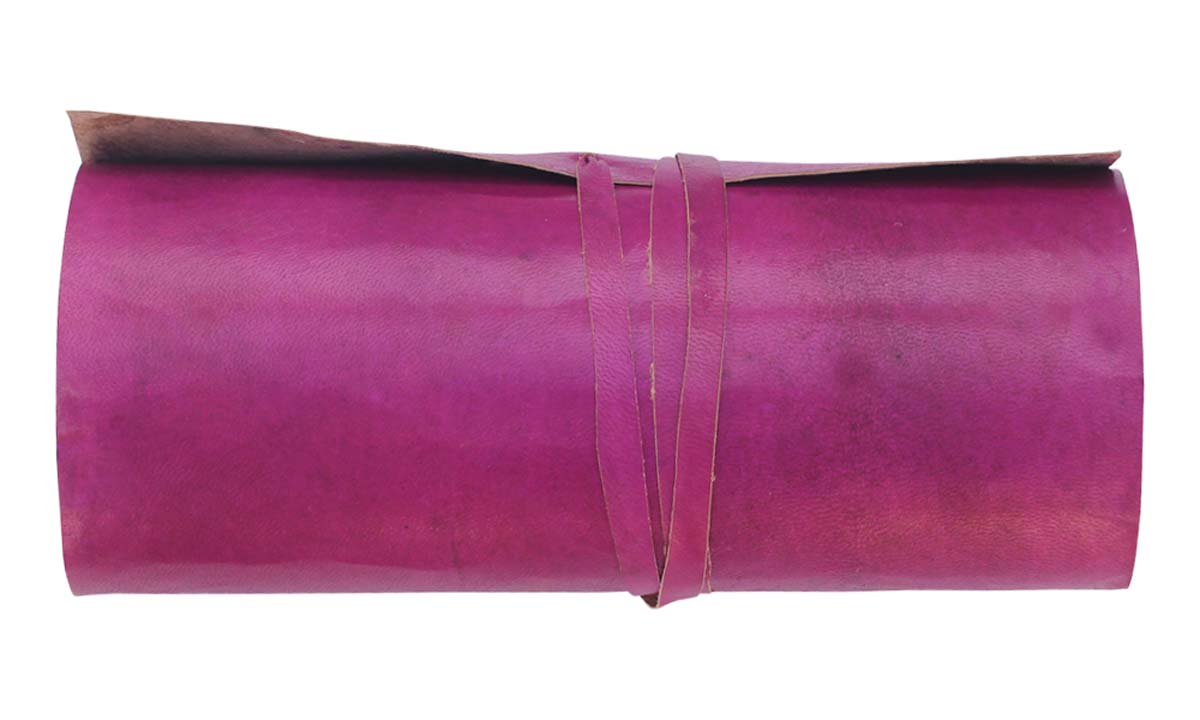 Bulk Wholesale Handmade Roll Up Journal in Fuchsia Pink Color Leather Cover - Encasing Handmade Papers - Vintage-Look Roll Up Notebooks/Diaries