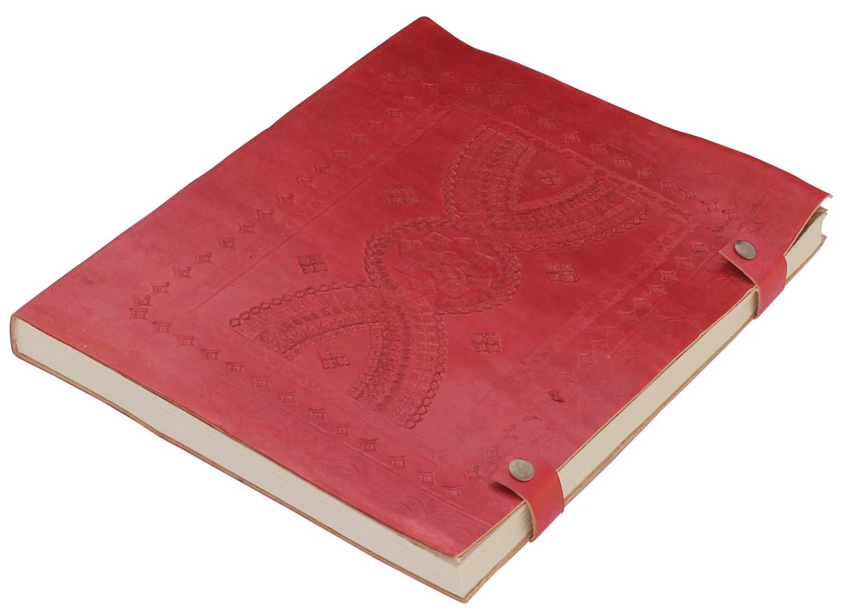 Bulk Wholesale Sketchbook/Scrapbook with Leather Cover & Handmade Papers - 10x13 Inch Handmade Red Color Adorned with Two Press Studs for Closure - Colorful & Catchy Artist’s Books