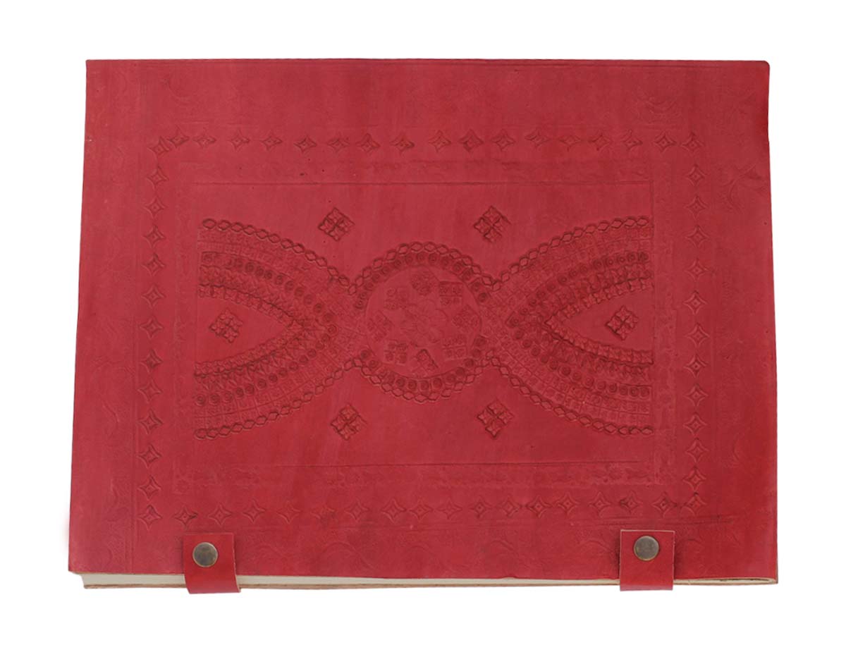 Bulk Wholesale Sketchbook/Scrapbook with Leather Cover & Handmade Papers - 10x13 Inch Handmade Red Color Adorned with Two Press Studs for Closure - Colorful & Catchy Artist’s Books