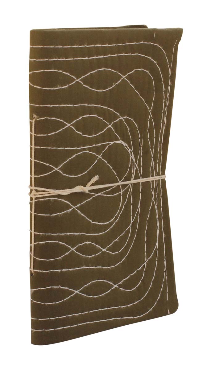 Bulk Wholesale Writing Journal/Scrapbook in Olive Green Color with a Hard Fabric Cover - 7.5x10.5 Inch Handmade Designed in a Random Running Stab Stitch in White Color - Secured with a Thread Closure - Unique Notebooks/Sketchbooks