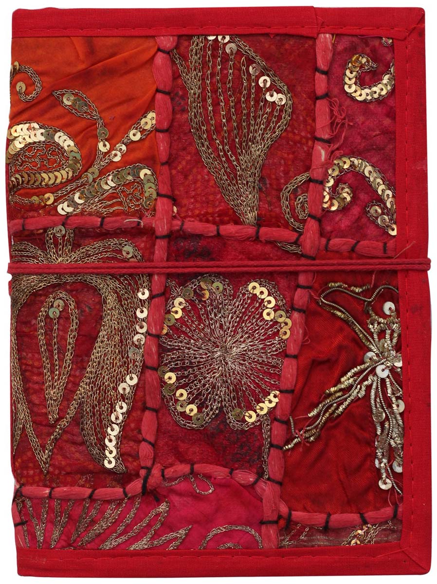 Bulk Wholesale 6x8 Handmade Red & Orange Color Writing Journal/Travel Dairy in Hard Fabric Cover with Hand-Embroidered Motifs - Secured by a Thread Closure - Unique Notebooks/Sketchbooks/Scrapbooks