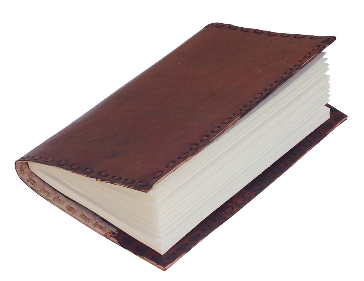 Bulk Wholesale Writing Journal/Sketchbook in Recycled Paper 5x9 Inch Handmade & Leather Cover in Red-Brown Color with Stab Stitch Detailing on the Borders - Classic Looking Notebooks/Scrapbooks