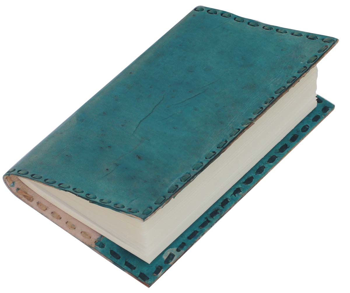 Bulk Wholesale Writing Journal/Sketchbook in Recycled Paper 5.5x9 Inch Handmade & Leather Cover in Turquoise Blue Color with Stab Stitch Detailing on the Borders - Classic Looking Notebooks/Scrapbooks