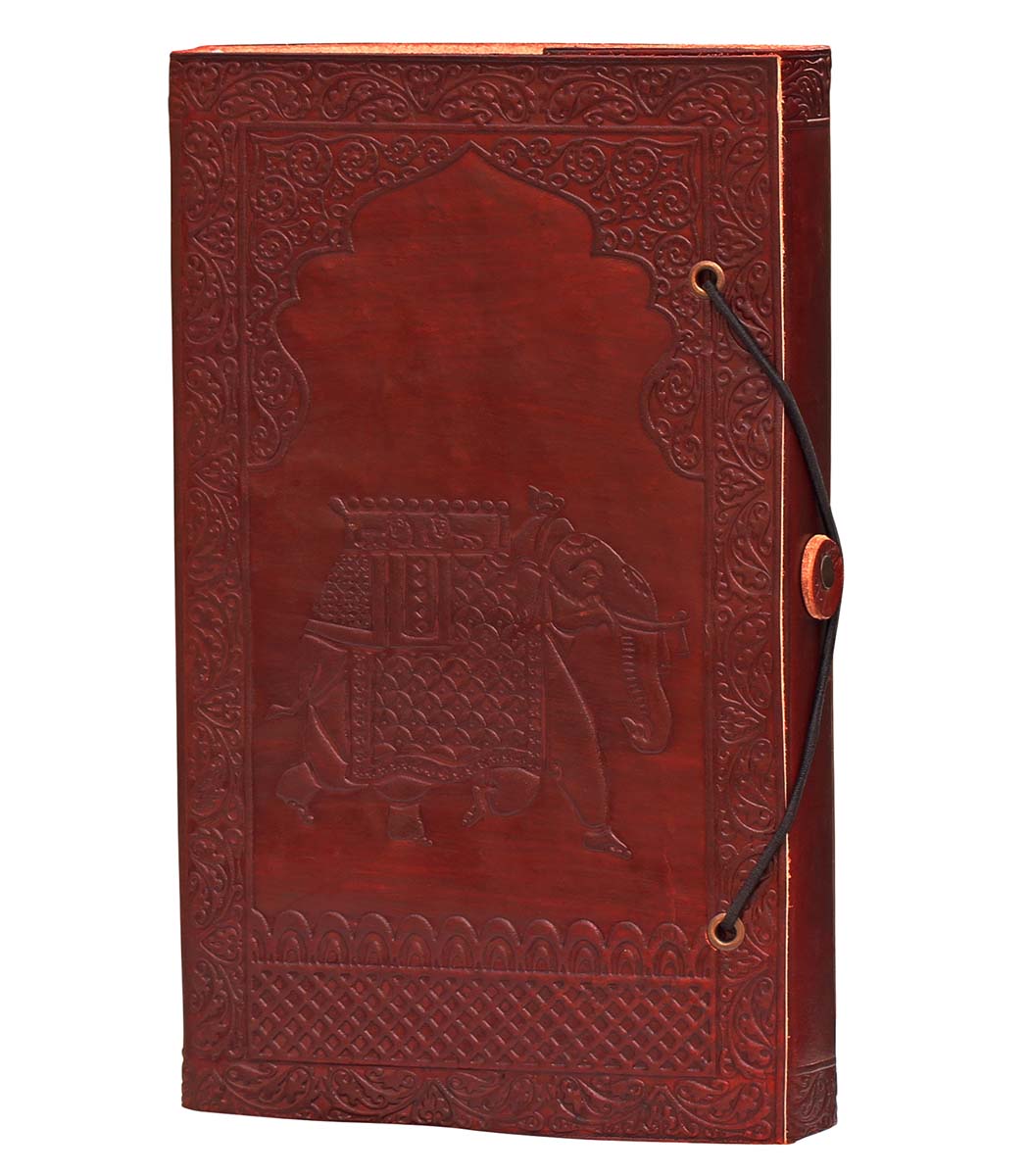 Buy in Bulk Wholesale 9" Travel Diary/Scrapbook With Handmade Papers & Embossed Leather Cover In Brown Color