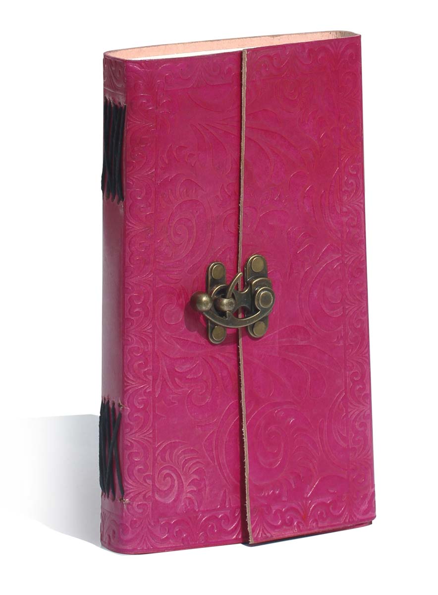 Buy in Bulk Wholesale - 9 Inch Large Leather Cover Writing Journal/Sketchbook In Pink Color With Handmade Paper & Embossed