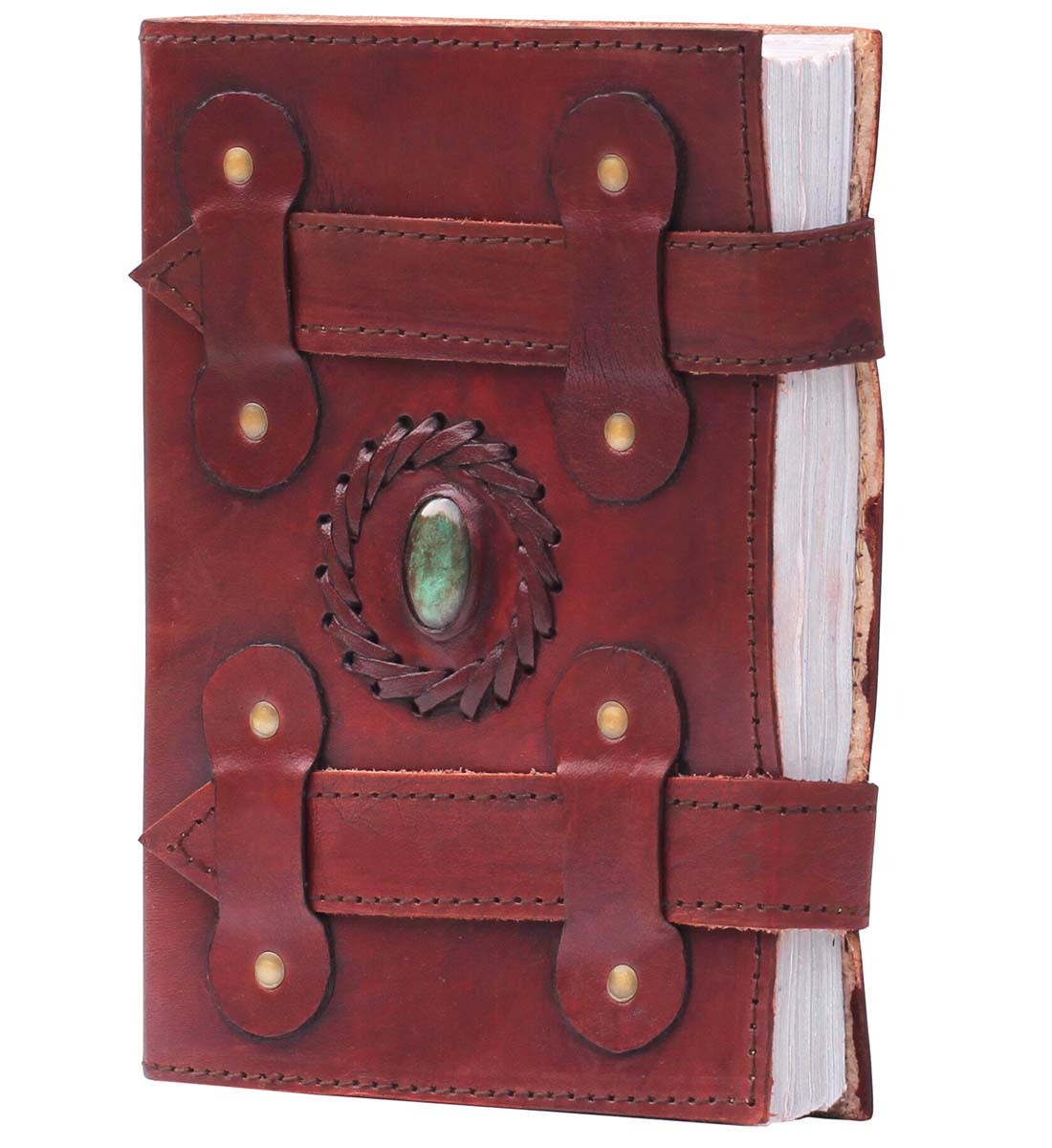Buy in Bulk Wholesale Handmade Writing Journal/Scrapbook/Sketchbook in Recycled Papers with Stone Decorated Leather Cover Notebook