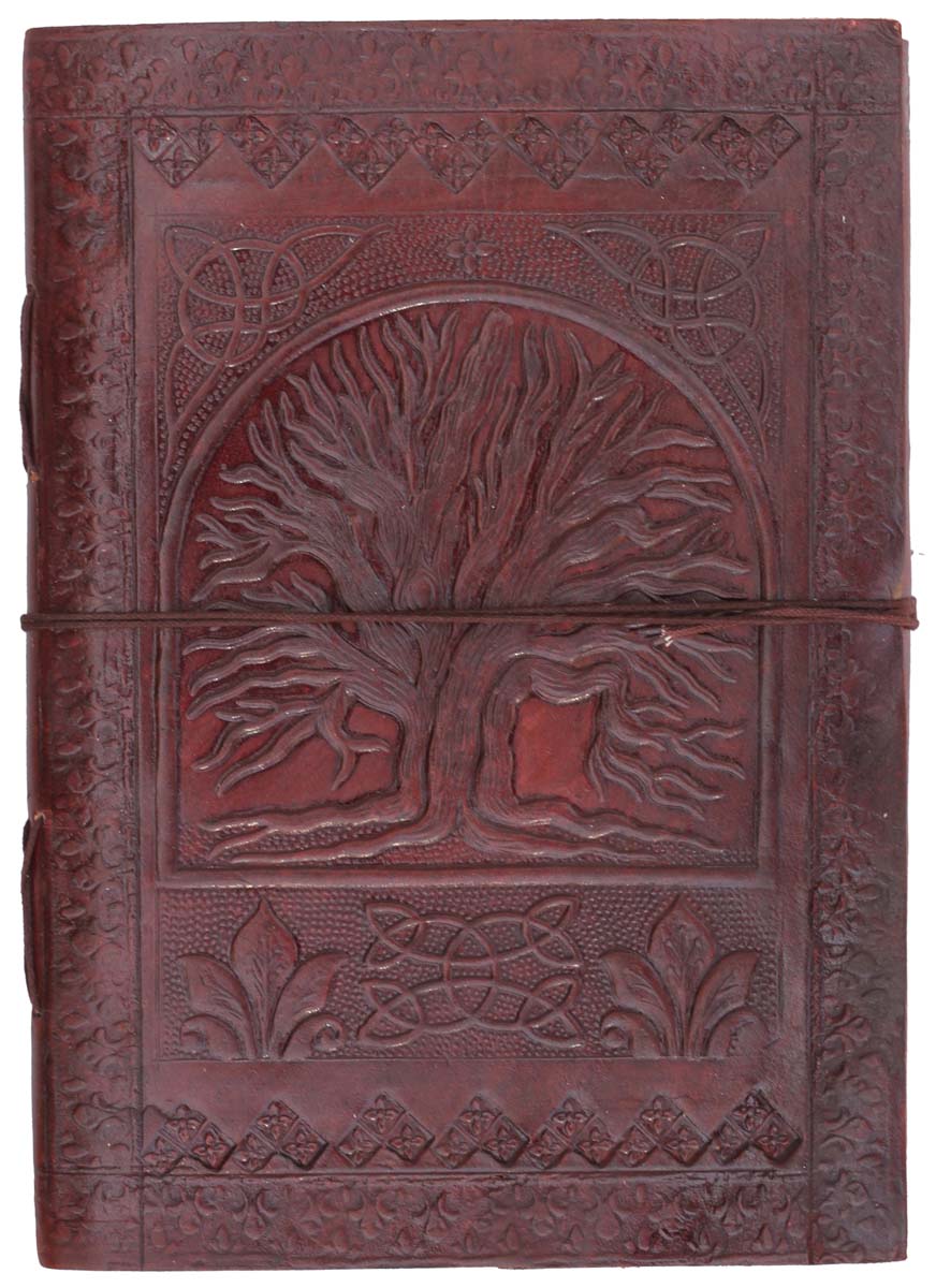 Buy in Bulk Wholesale Handmade Leather Journal in Brown with Thread Cord Closure – Tree Motif – Classic-Look Notebooks / Scrapbooks